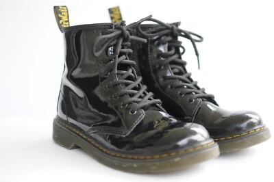 Dr. Martens Junior 1460 Patent Leather Lace Up Boots in Black Glossy Size 3 US — 第 1/4 张图片