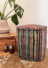 Rainbow Recycled Rag Rug Bohemian/Hippie Pouffe/Footstool Handmade & Fair Trade