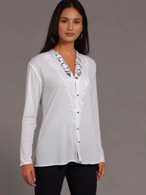 Blusa Top Christie & Jill Mujer Talla 10 Bordada Festoneada Blanca Abotonada Foto 1 de 4