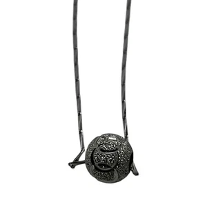 S925 Sterling Silver Twisted Chain Necklace With Lucky Bead Textured Pendant - Picture 1 of 13