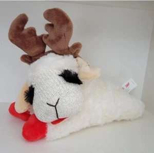 Multipet Holiday Lamb Chop with Reindeer Antlers Plush Dog Toy (10.5 Laying Lam - Picture 1 of 2