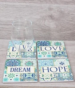 Vintage Art Deco Drink Coaster Set of 4 Dream Hope Live Love Collectible Gift - Picture 1 of 11