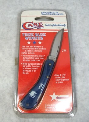 NAVAJA DE BOLSILLO RECUERDO REPUBLICANA POLÍTICA GANADOR AZUL VERDADERO ESTUCHE 1988 VINTAGE Foto 1 de 2