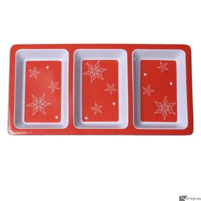 Bandeja de 3 secciones de vacaciones de copos de nieve 12 pulgadas plato para servir de Navidad, rojo blanco Foto 1 de 2