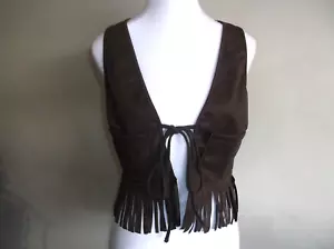 Solid Color Suedette Bomber Vest Sz S Tassel Tie Front Sleeveless Brown chocolat - Picture 1 of 6