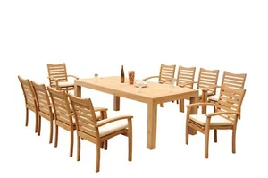 DSAP A-Grade Teak 11pc Dining Set Canberra Rectangle Table Stacking Arm Chairs - Picture 1 of 4