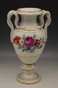 MEISSEN PORCELAIN ANTIQUE SNAKE HANDLES LARGE VASE  CROSSED SWORDS 10.5" - Picture 1 of 8