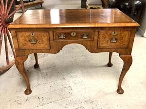 Antique English Burl Walnut Queen Anne Style Writing Desk - Picture 1 of 6