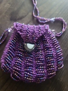 Hand crafted amulet bag, medicine pouch necklace Seed Bead OOAK Purple Purse - Picture 1 of 10