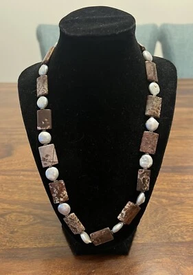 Colar feito de papoula multicolorida jaspe chocolate bege pérola cor contas EF - Imagem 1 de 4