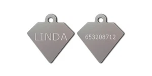 Medaglietta Cane Gatto forma di DIAMANTE ARGENTO 36x37,5 mm. INCISIONE GRATUITA - Picture 1 of 1