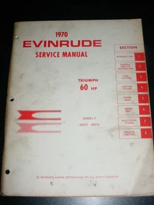 EVINRUDE Shop 1970 manual de servicio 60 hp modelo Triumph fueraborda h p - Imagen 1 de 21
