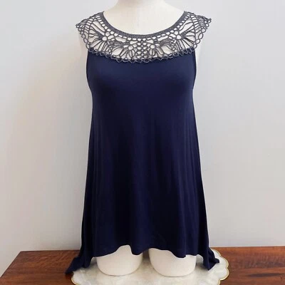 Kenar Blue Cleopatra Lace Sleeveless Jersey Blouse Sz M  - Image 1 of 4