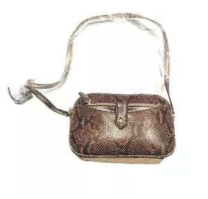 New G.I.L.I. Brown (Blush) Leather Crossbody Pocketbook Snakeskin Print - Picture 1 of 10