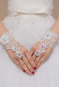 Guanti polsini sposa matrimonio bride gloves pizzo mani BIANCO lace polso donna - Picture 1 of 1