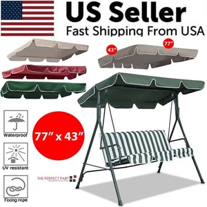 77"x43" Patio Outdoor Garden Swing 300D Canopy Replacement Porch Top Cover Seat - Picture 1 of 28