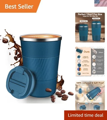 Портативный синий стакан 12 унций из нержавеющей стали — дорожная кружка без утечек для горячего и холодного - Изображение 1 из 4