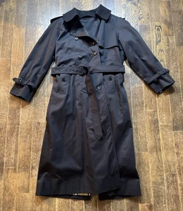 BURBERRY LONDON Long Trench Coat W/ Belt Black Removable Liner Women Size 10R  - Picture 1 of 15