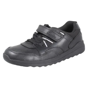 Zapatos escolares Clarks 'Daze Kick K' de cuero negro con gancho y bucle para niños - Imagen 1 de 18