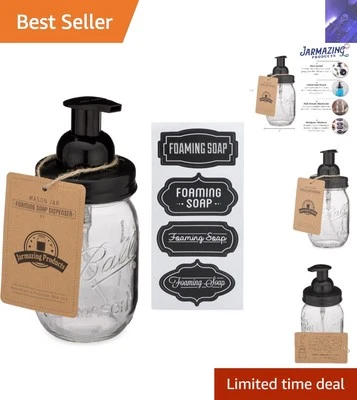 Black Glass Foaming Soap Dispenser with 16 oz Mason Jar - Luxurious Design - Image 1 of 4