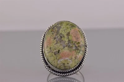 Anillo de plata de ley de 32 mm con cable trenzado ovalado unakita 925 talla: 9 Foto 1 de 4