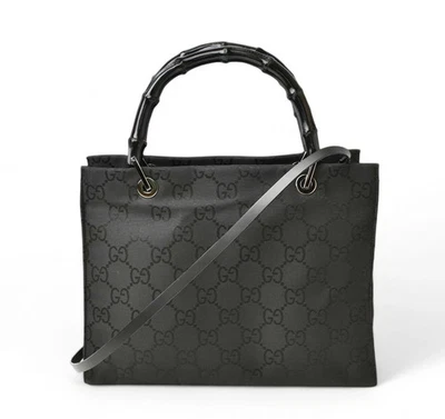 GUCCI 手提包/手提包 复古 GUCCI 竹制 2 路包 尼龙帆布 GG/黑色 002 1 — 第 1/4 张图片