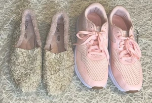 Lot Women’s Sz 11 Shoes Slippers Avia Pink Sneakers Toms Golden Boucle Knit NEW - Picture 1 of 11