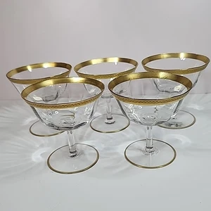 Antike Optik Goldrand Champagner Sherbert Gläser 5er Set evtl. Tiffin - Bild 1 von 5