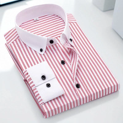New Mens Dress Shirts The White Collar Luxury Business Striped Formal Shirts Top - Image 1 of 4