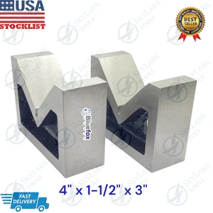 V Block Without Clamp Cast Iron Vee Block Set Of 2 Pieces 4" x 1-1/2" x 3" Inch - Picture 1 of 7