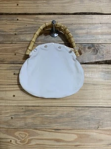 Vintage Donna Dixon weiß Leinen Bambus Griff Handtasche Sommer tropisch Strand Urlaub - Bild 1 von 11