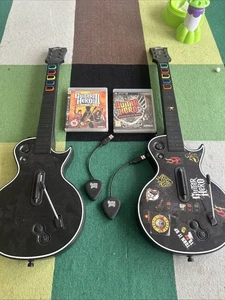Guitar Hero x2 Guitars + 2 Games & Dongles (no Battery Covers On Guitars) PS3 - Picture 1 of 3
