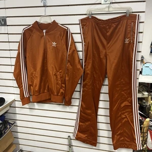 Vtg 1980s Adidas Orange Tracksuit Set XL Keyrolan Made USA Jacket Pants UT Texas - Picture 1 of 19