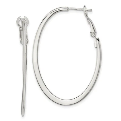 Oval Omega Back Hoop Earrings in Sterling Silver - 40mm (1 1/2 Inch) - Image 1 of 4