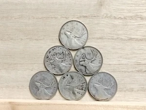 Monedas de plata de 0,800 de Canadá 1949-1951 25 centavos (sin IND: IMP) X 6 condiciones mixtas - Imagen 1 de 10