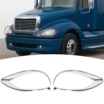 Left & Right Chrome Headlight Bezel Trim For Freightliner Columbia 2001-2017 - Image 1 of 4