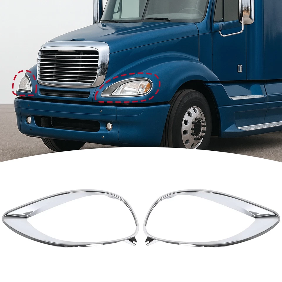 Left & Right Chrome Headlight Bezel Trim For Freightliner Columbia 2001-2017 - Imagem 1 de 4