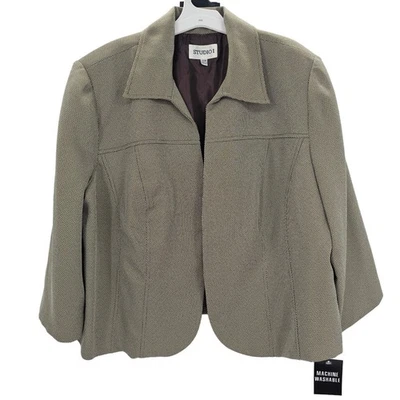 Blazer Studio I Mujer Talla 20W Frente Abierto Marrón y Blanco Sarga Recortado Forrado NUEVO Foto 1 de 4