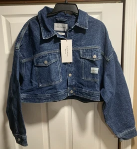 Calvin Klein Denim Cropped Oversized Jacket SZ M NWT Vintage 80s 90s CK - Picture 1 of 12