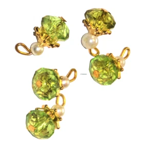 10x 15mm fancy glass PERIDOT PEARL crystal gem dress button jewel rhinestone - Picture 1 of 1