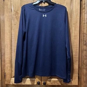Under Armour Long Sleeve Shirt Mens Large Navy Blue Heatgear Thumbholes Running - Picture 1 of 7