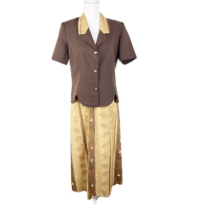 Conjunto Falda Elisabeth Mujer 14 Petite Marrón Amarillo Manga Corta Abotonada Carrera Foto 1 de 4