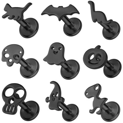 9 peças/conjunto piercing de hélice de crânio de morcego de aço inoxidável 16G - Imagem 1 de 4