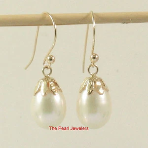 14K Yellow Gold Fish Hook White Pearl Claw Earrings (7.5โ8mm) - Picture 1 of 3