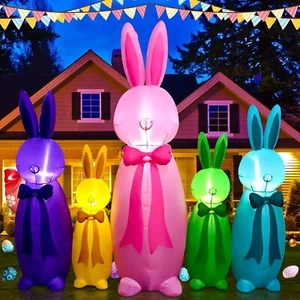 6FT Easter Inflatables Bunny Outdoor Decorations, Build-in LEDs Inflatable - Picture 1 of 6