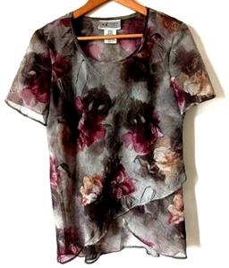 Vintage SL Fashions Top Women's Size 12 Layered Floral Green Maroon Cottagecore - Picture 1 of 4
