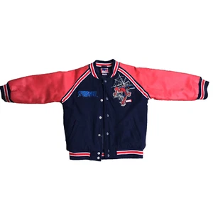 Marvel Spider-Man Red Leather Jacket Size 6 Red Blue Haddad *STAINED* - Picture 1 of 17