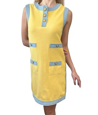 CHANEL Vintage 07P CC Mark Logo Button One-piece #36 Yellow Blue Cotton Denim - Image 1 of 4