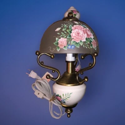 VTG Valence Rose Floral Porcelain Wall Sconce 13" Tall Glass Shade Electric Lamp - Image 1 of 4