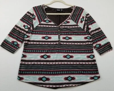 Top Cruel para mujer mediano M estampado tribal cuello en V manga 3/4 elástico suroeste Foto 1 de 4
